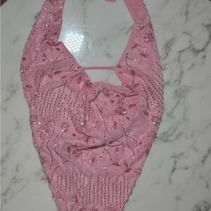 Pink Beaded Halter Top